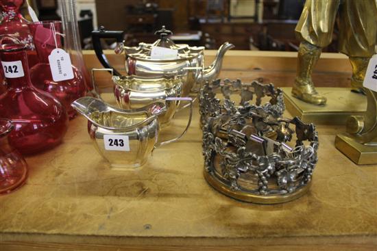 3 piece plated teaset and pair of coasters, etc.